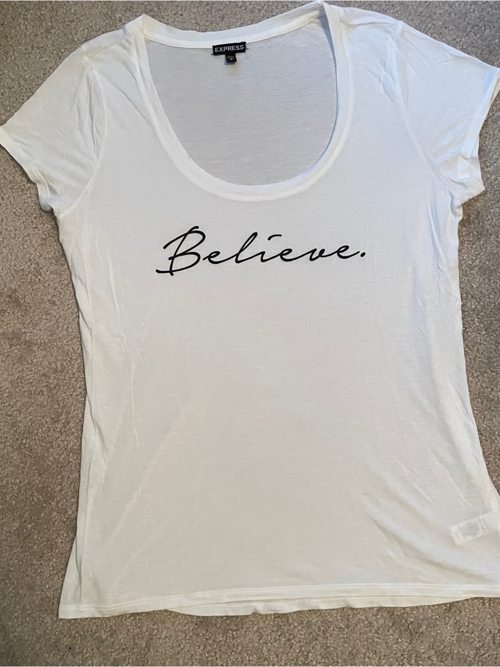 Express White Scoop Neck Tee with Black Label
